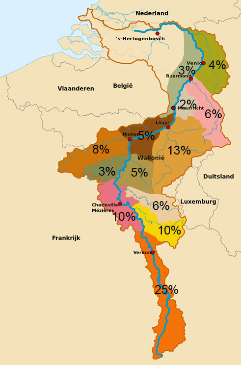 Herkomst van de Maasafvoer (actuele situatie)
