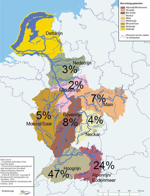 Herkomst van de Rijnafvoer (actuele situatie)