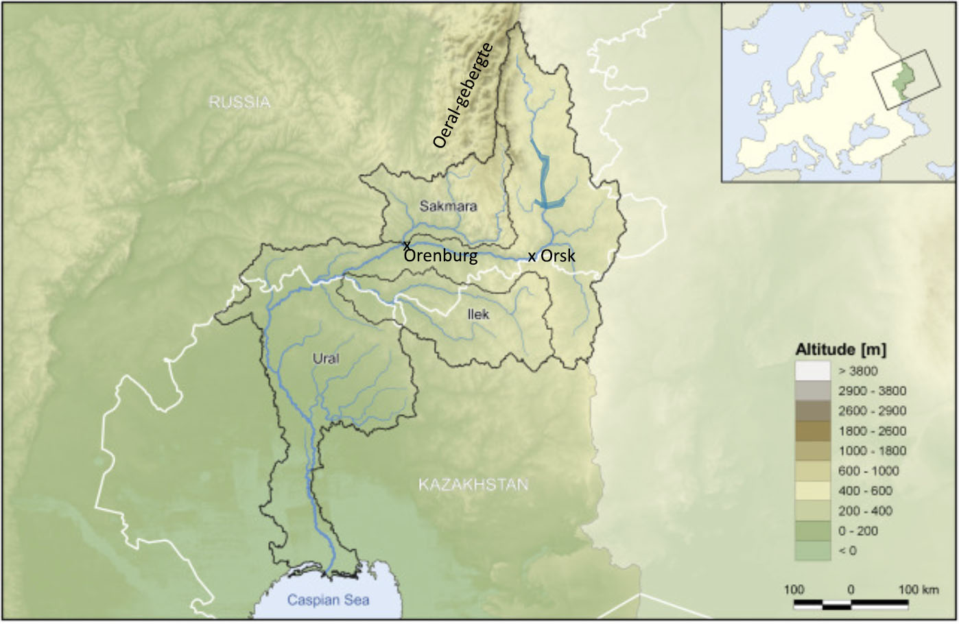 Stroomgebied van de Oeral aan de randen van Europa.