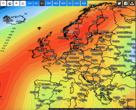 Een zone van hoge druk houdt neerslag vanaf de Atlantische Oceaan tegen