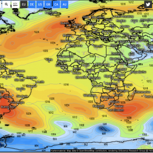 luchtdrukverdeling op de Atlantische Oceaan